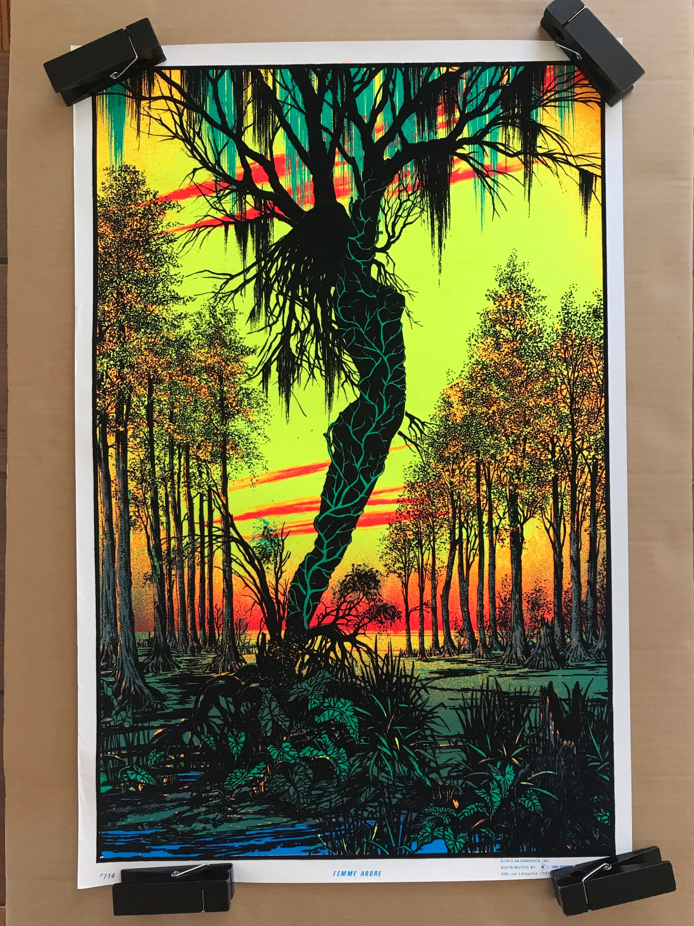 Vintage Original 1975 Femme Arbre Velvet Blacklight Flocked Poster