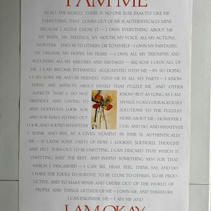 Dichiarazione di autostima, poster vintage, salute mentale, io sto bene, io sono me stesso, citazione del libro satira della Virginia, 1975