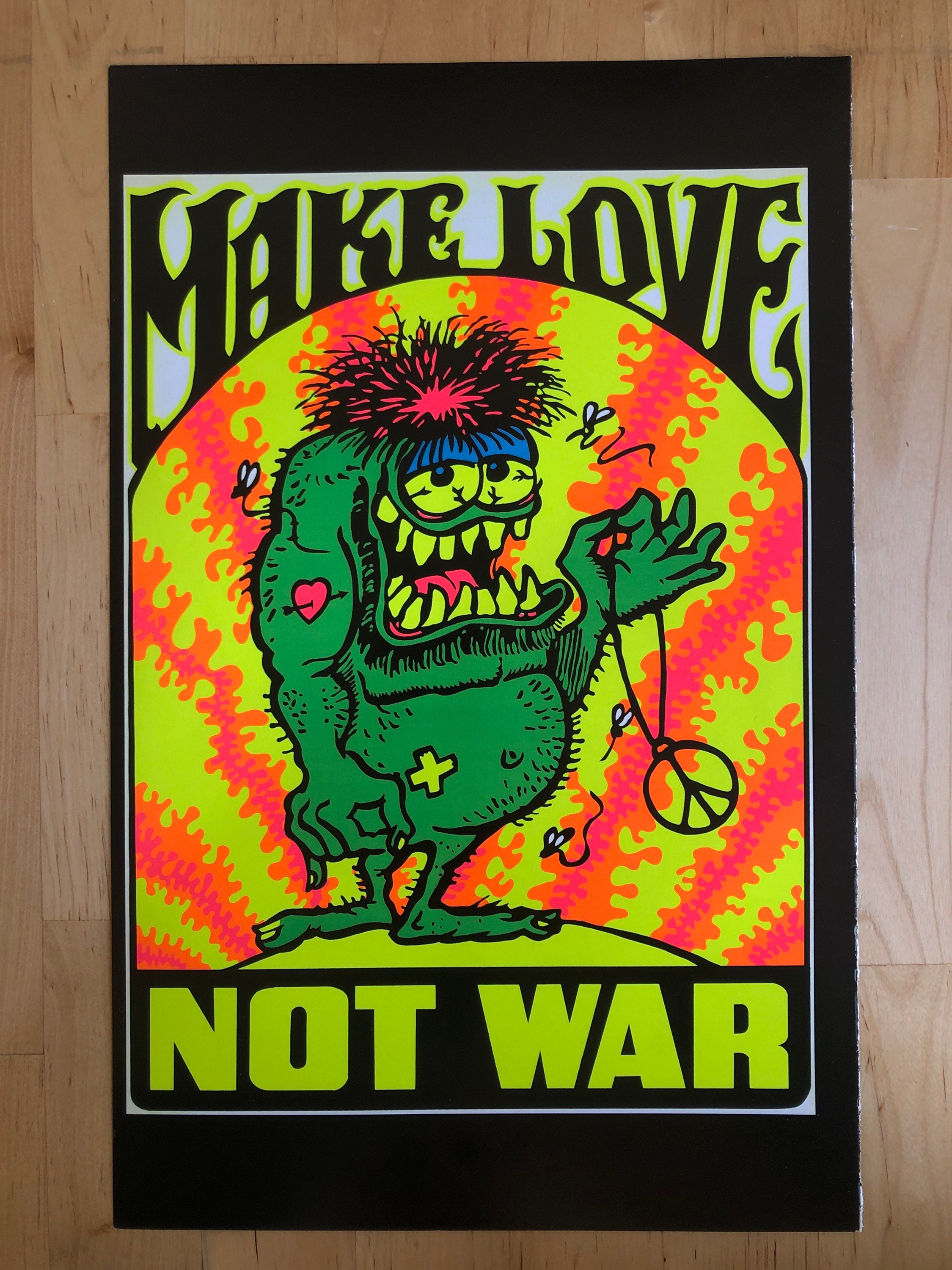 Blacklight Poster Pin-up Print Riding Easy Biker Make Love Not War