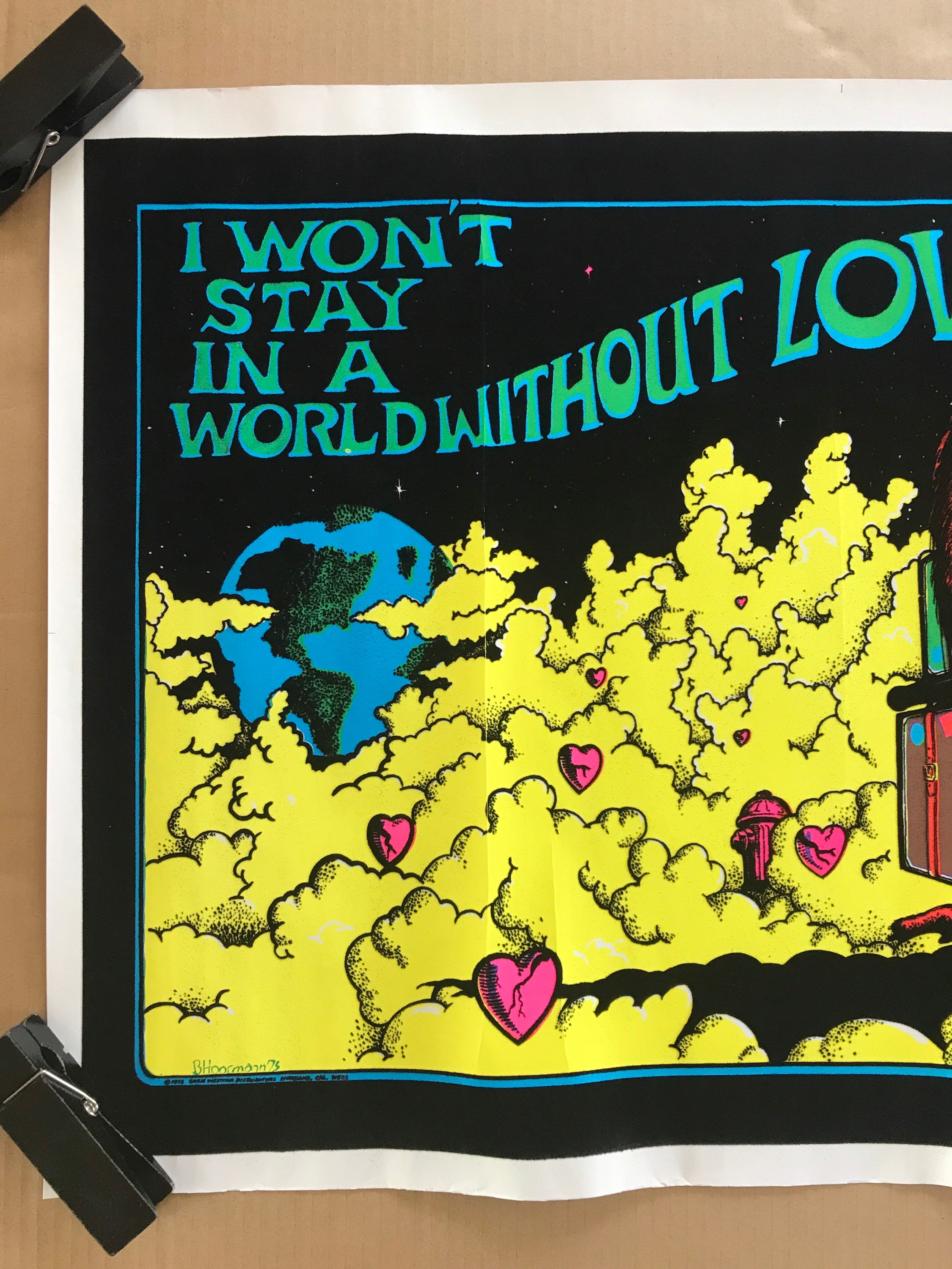 Vintage 1973 I Won't Stay in World Without Love Pinup 1970s Velvet