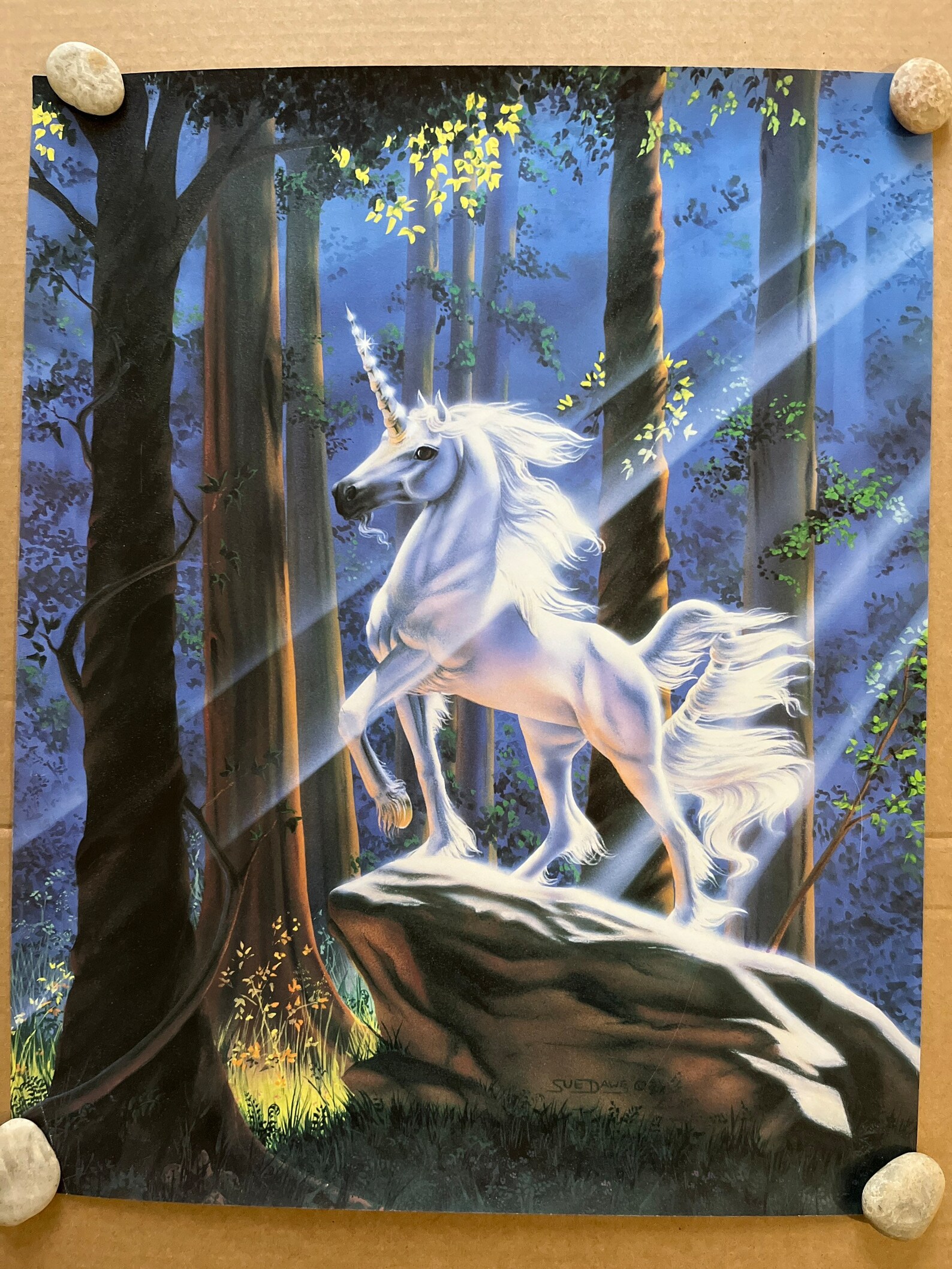 Unicorn in the Forest Vintage Poster 1980s Sue Dawe - Etsy