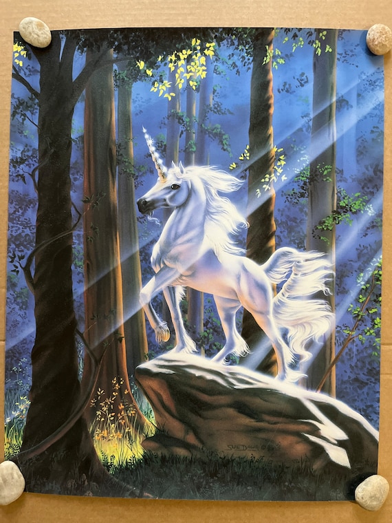 Unicorn in the Forest Vintage Poster 1980s Sue Dawe - Etsy Hong Kong