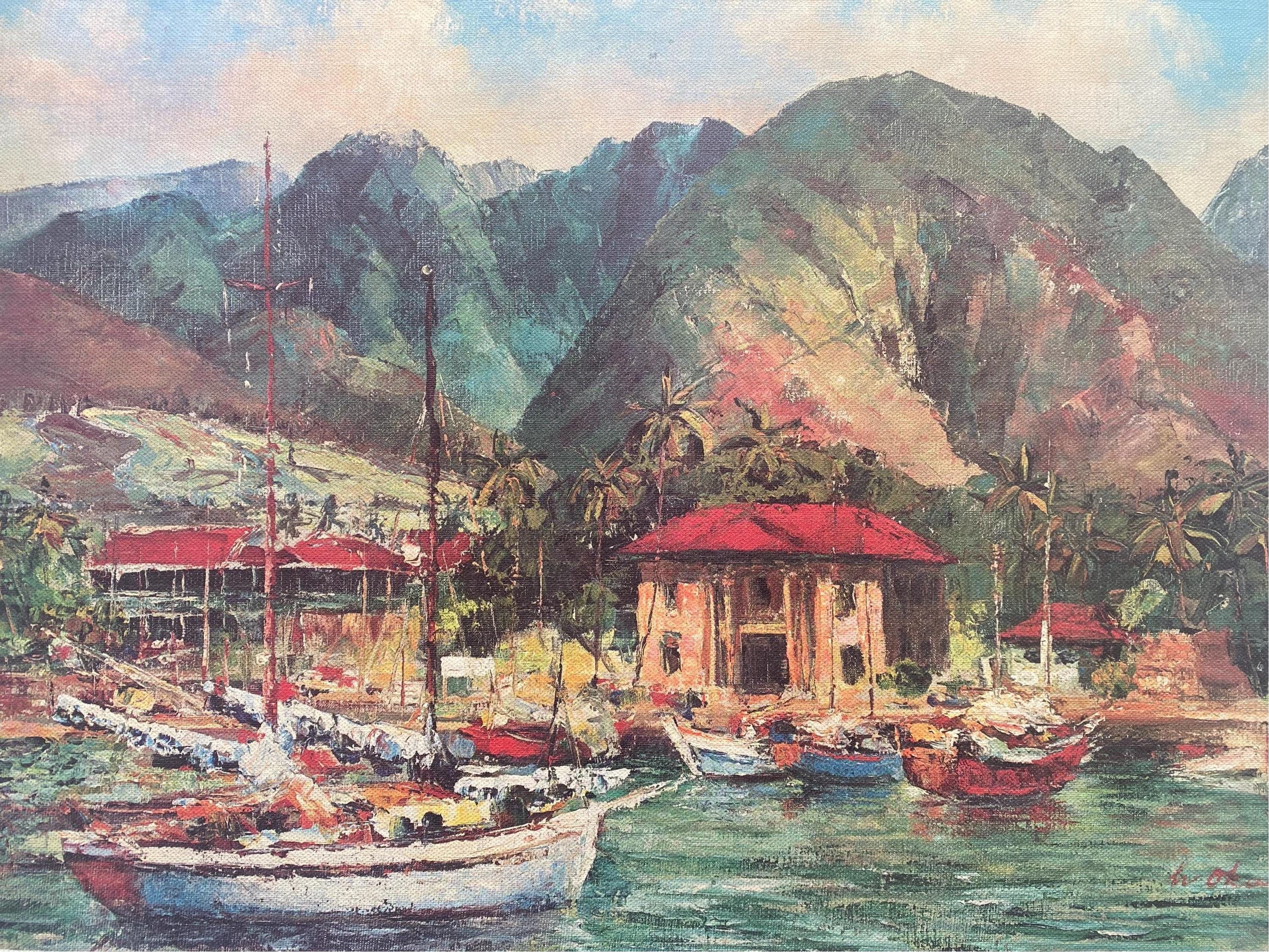 Lahaina Harbor Hawaii Vintage Canvas Print Hajime Okuda Oil