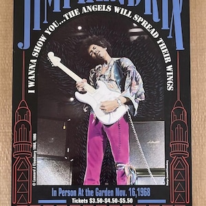 Póster original de concierto de música rock de Jimi Hendrix de los años 90, 1996