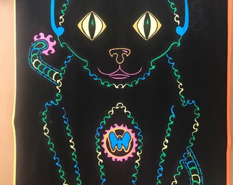 Original Vintage 1969 Blacklight Neon Feline Poster Katze Pinup psychedelic