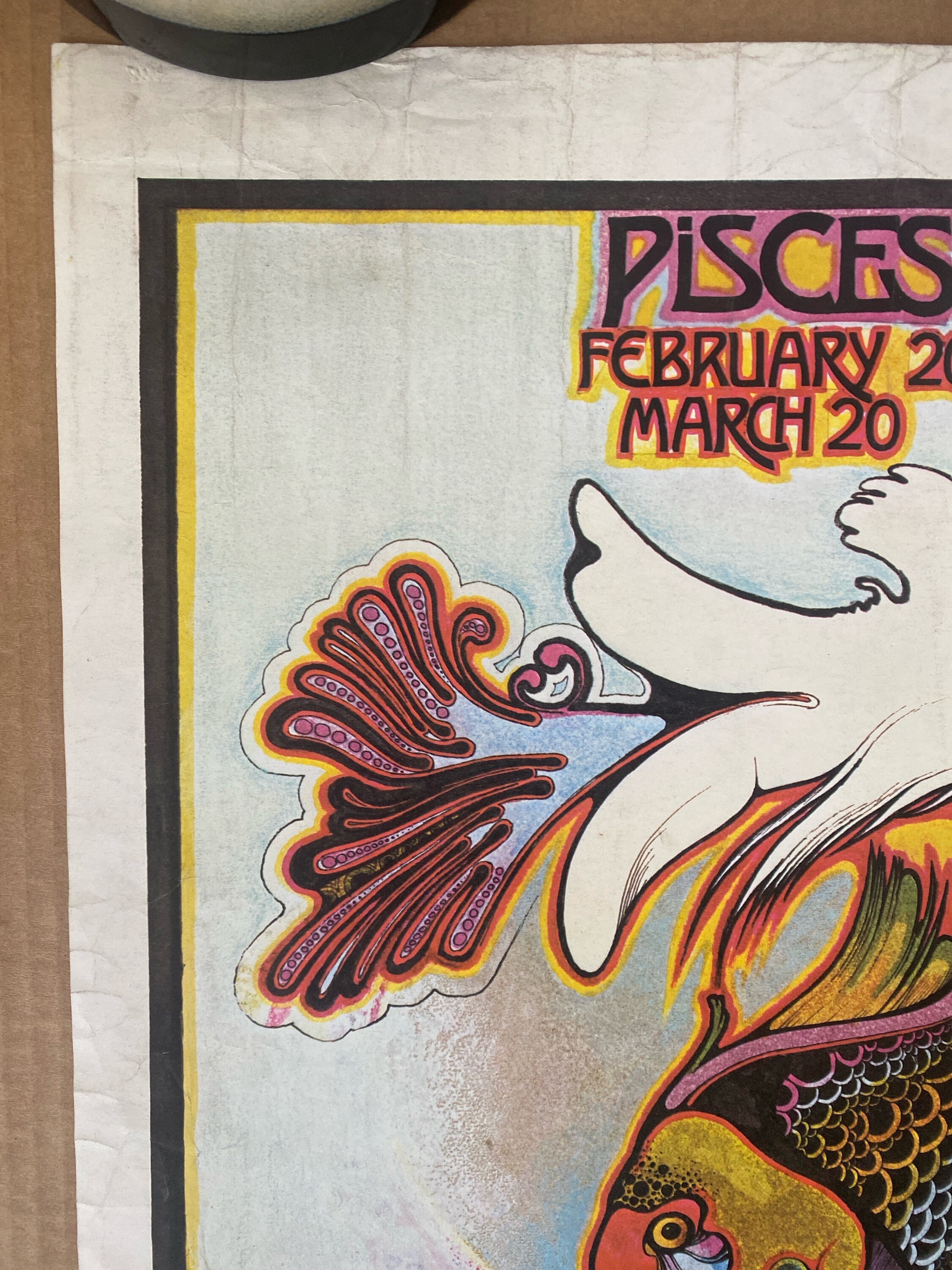 Pisces Vintage Blacklight Poster Astrology Zodiac Signs Tarot
