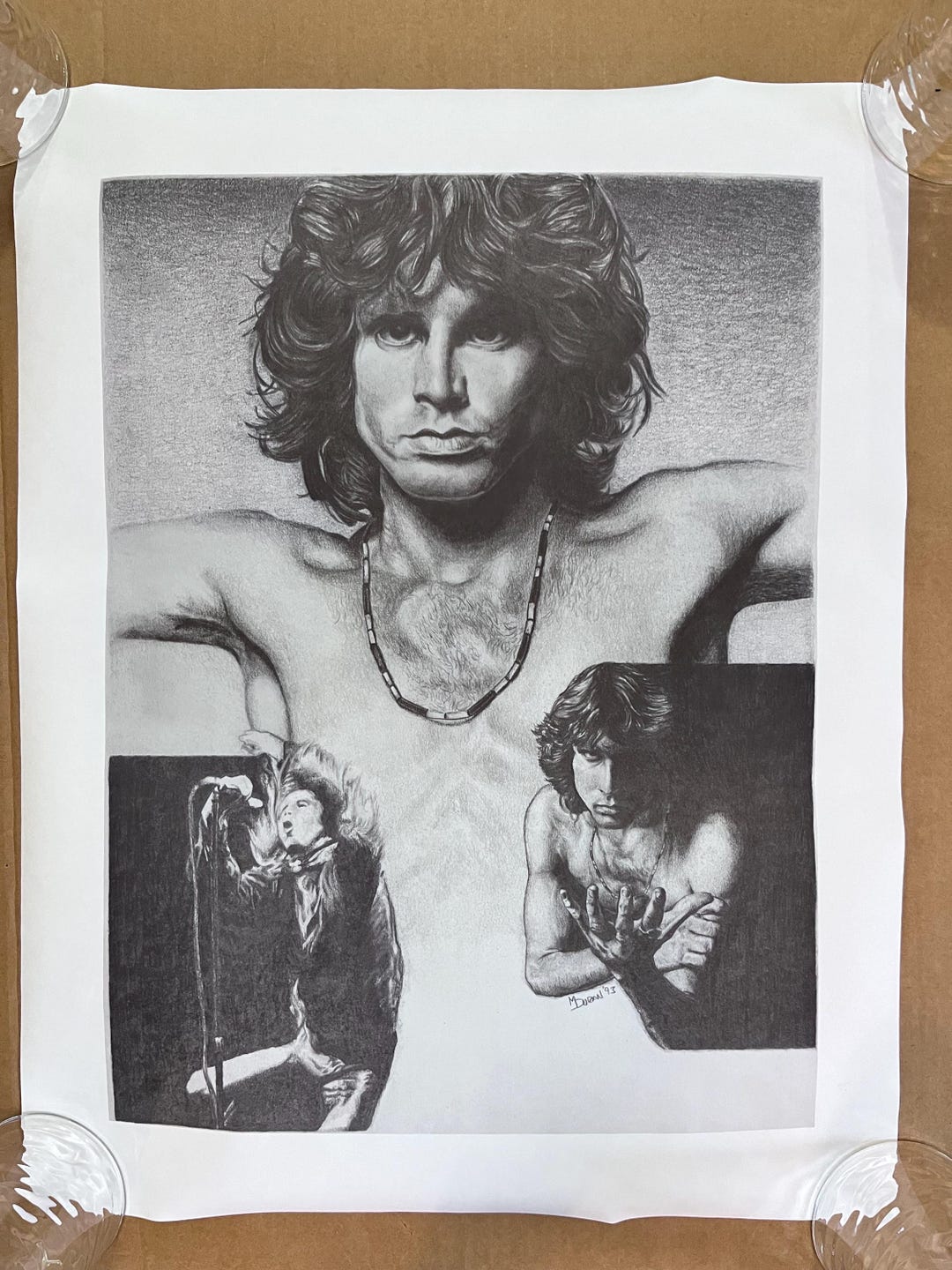 大型油絵 ジェームズ・プレストン James Preston 約30号 証明書 Jim Morrison Vintage Poster Illustration Drawing Style 1992 M