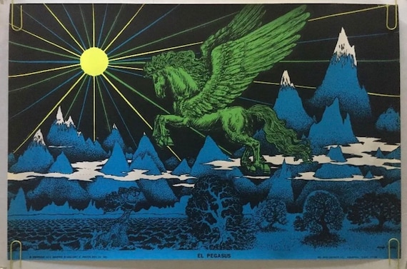 El Pegasus Vintage Blacklight Poster Psychedelic Houston Pin-up