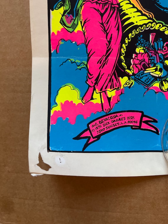 ビンテージ ブラックライト ポスター 滝 サイケデリック パラダイス 山