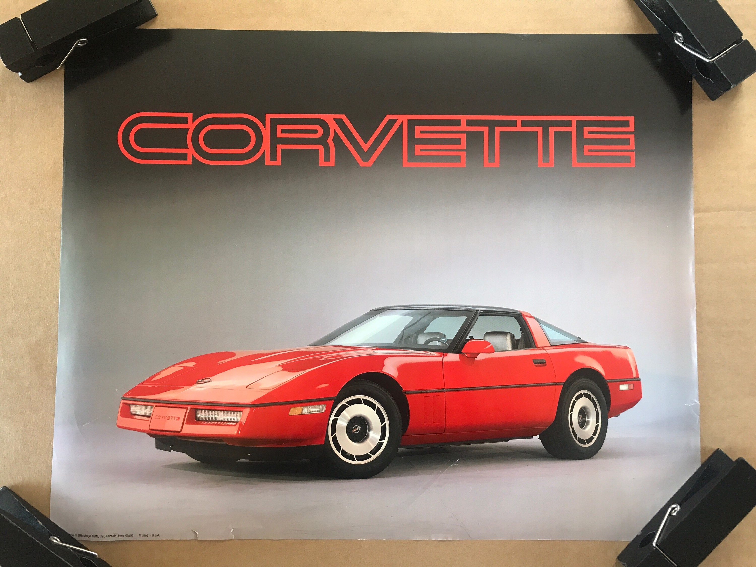 廃番★昭和レトロ★1984年 Corvette コルベット ポスター Original Vintage Red Corvette Poster Sports Car 1984 Angel Gifts