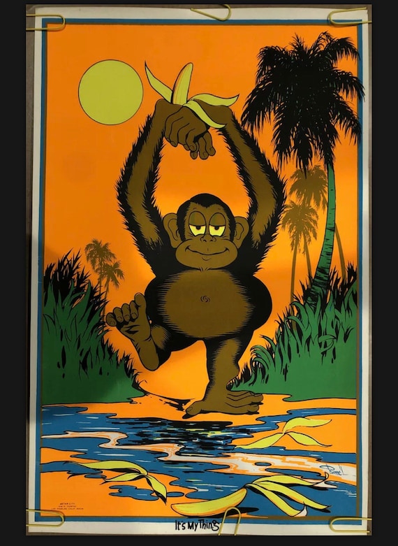 Original Vintage Poster Blacklight Monkey Banana Animal Dayglow