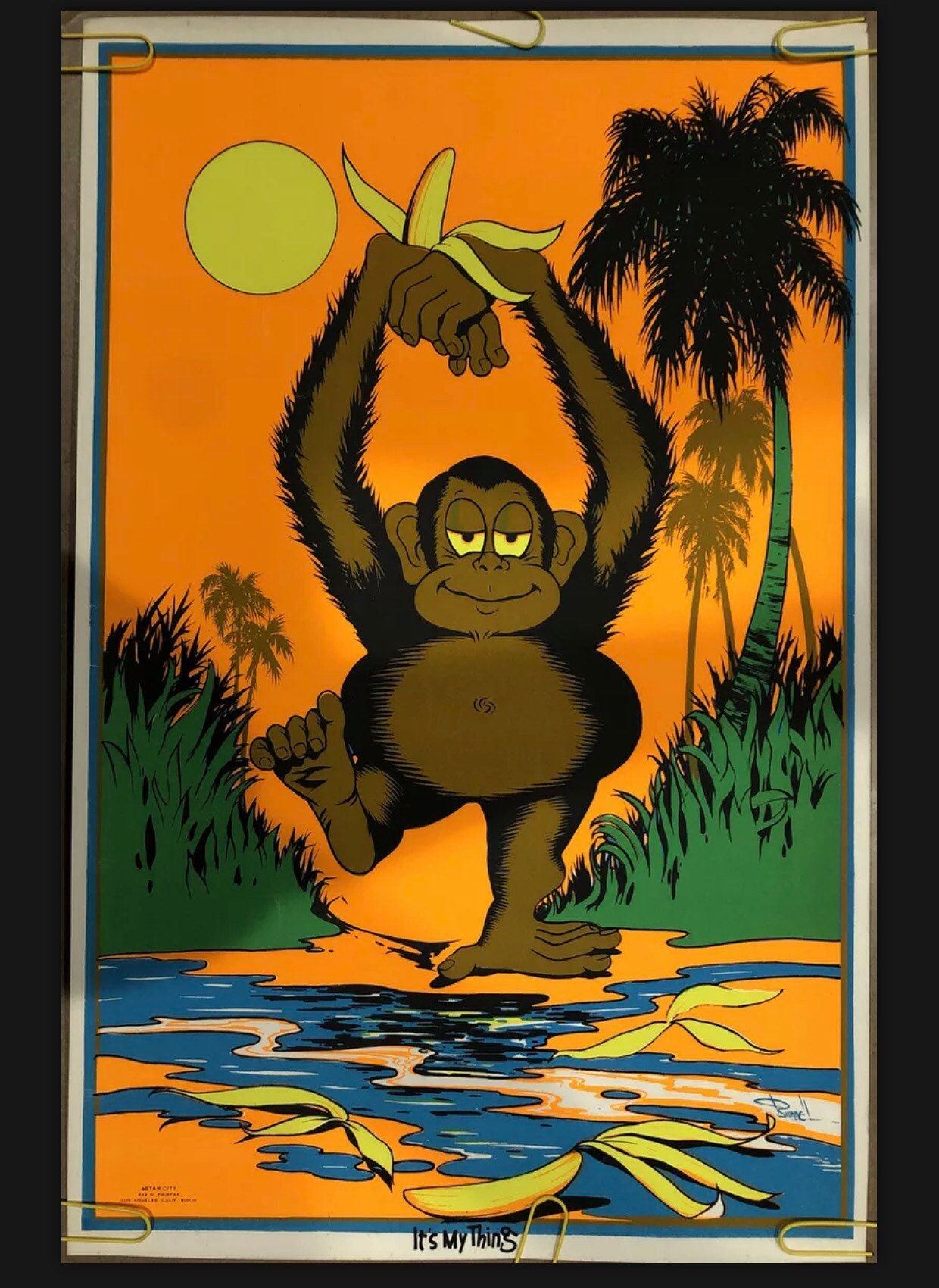 MONKEY MARK コズミック・パラシュート グラフィックアート A1サイズ Original Vintage Poster Blacklight Monkey Banana Animal Dayglow