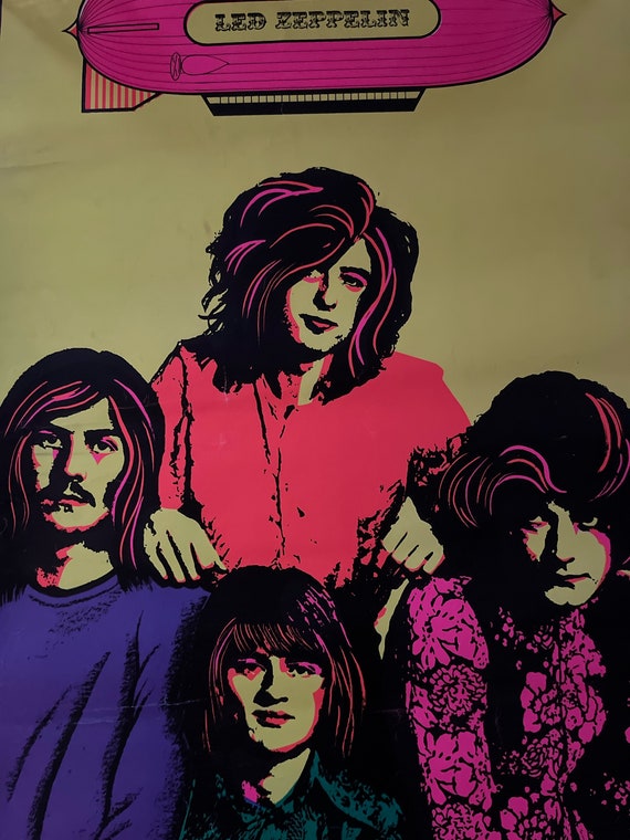 Led Zeppelin Vintage Blacklight Poster Original 1960s Music