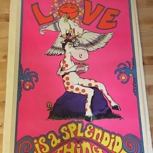 Vintage Black Light Poster Sunset Marketing Love es una cosa espléndida Benacqua 71 caballo unicornio