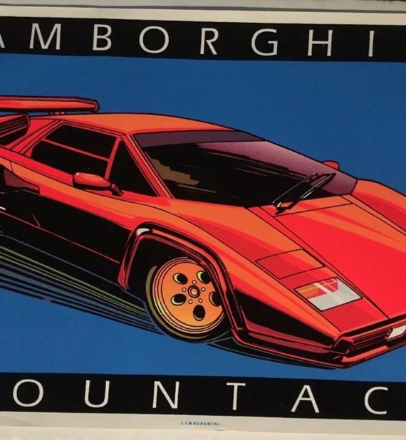 Lamborghini Countach vintage black light poster velvet flocked Car Pin,Up 1985 sports car