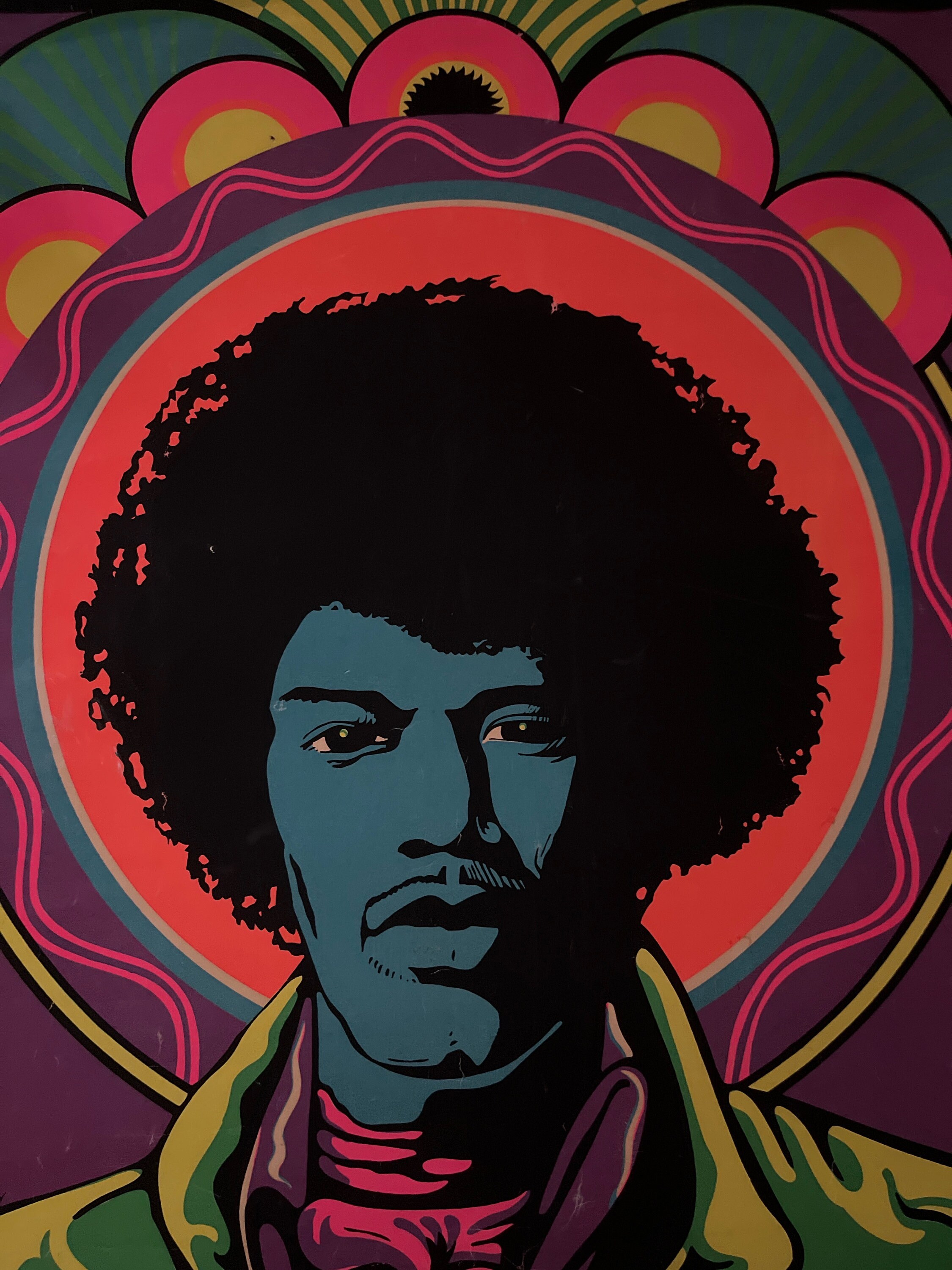 The Black Sun Hendrix Vintage Poster Blacklight Psychedelic