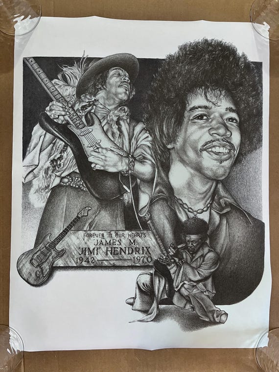 Jimi Hendrix Vintage Poster Illustration Drawing Style Memorial