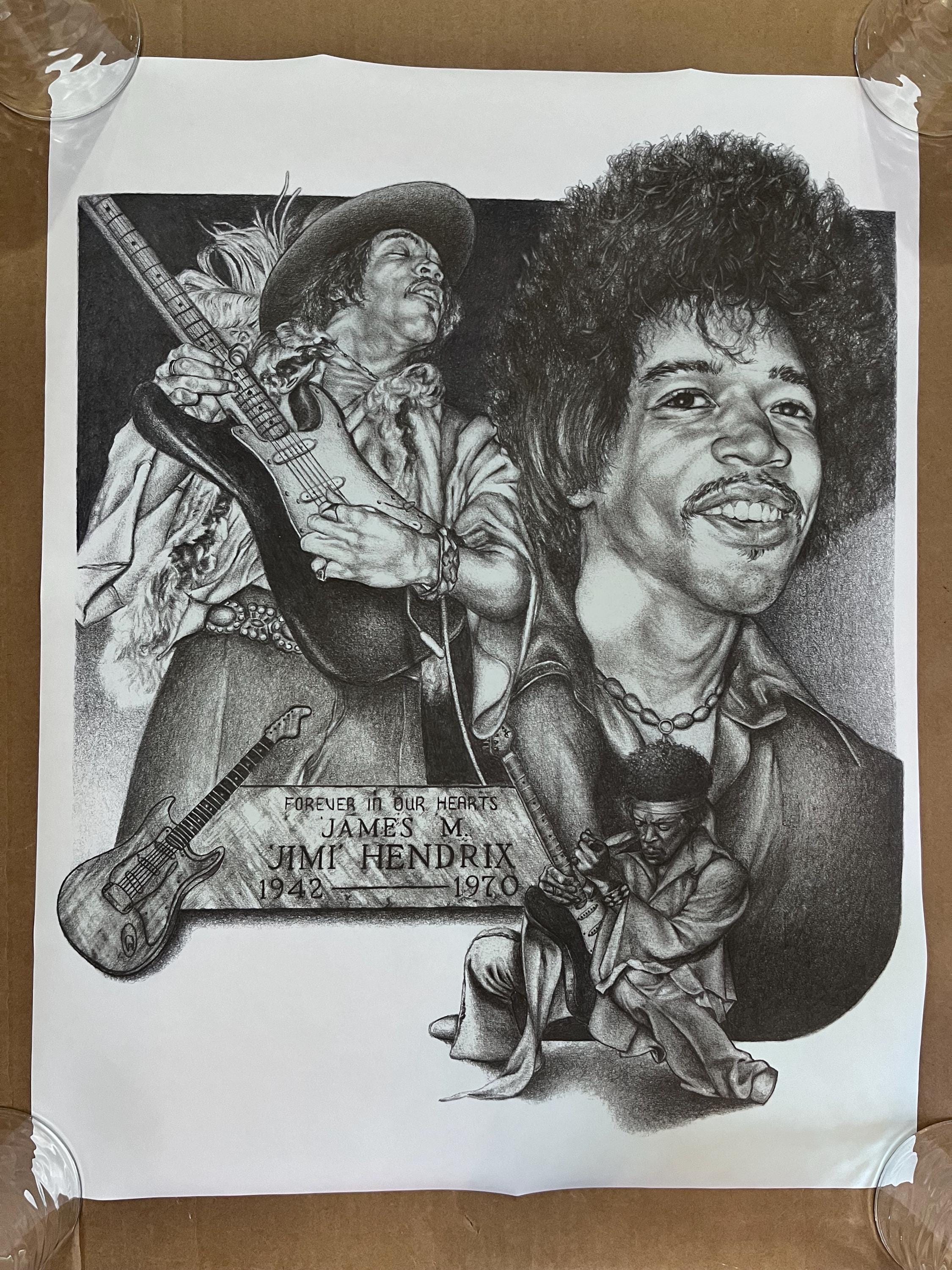 Jimi Hendrix Vintage Poster Illustration Drawing Style Memorial