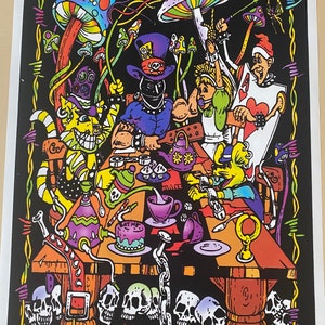 Vintage Tea Party Blacklight Poster Alice in Wonderland Velvet