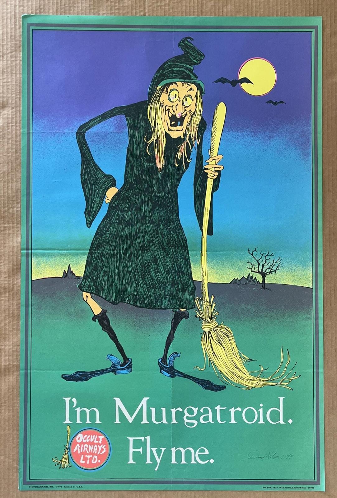 Vintage Occult Airways 1971 Murgatroid Fly Me Witch 70s Witchcraft