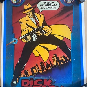 Dick Tracy Original Vintage Poster 1980's cómico de dibujos animados Headshop azul