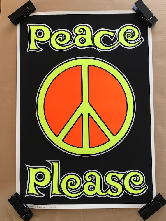 Vintage Original 1969 Peace Please Blacklight Poster 1960s Antiwar