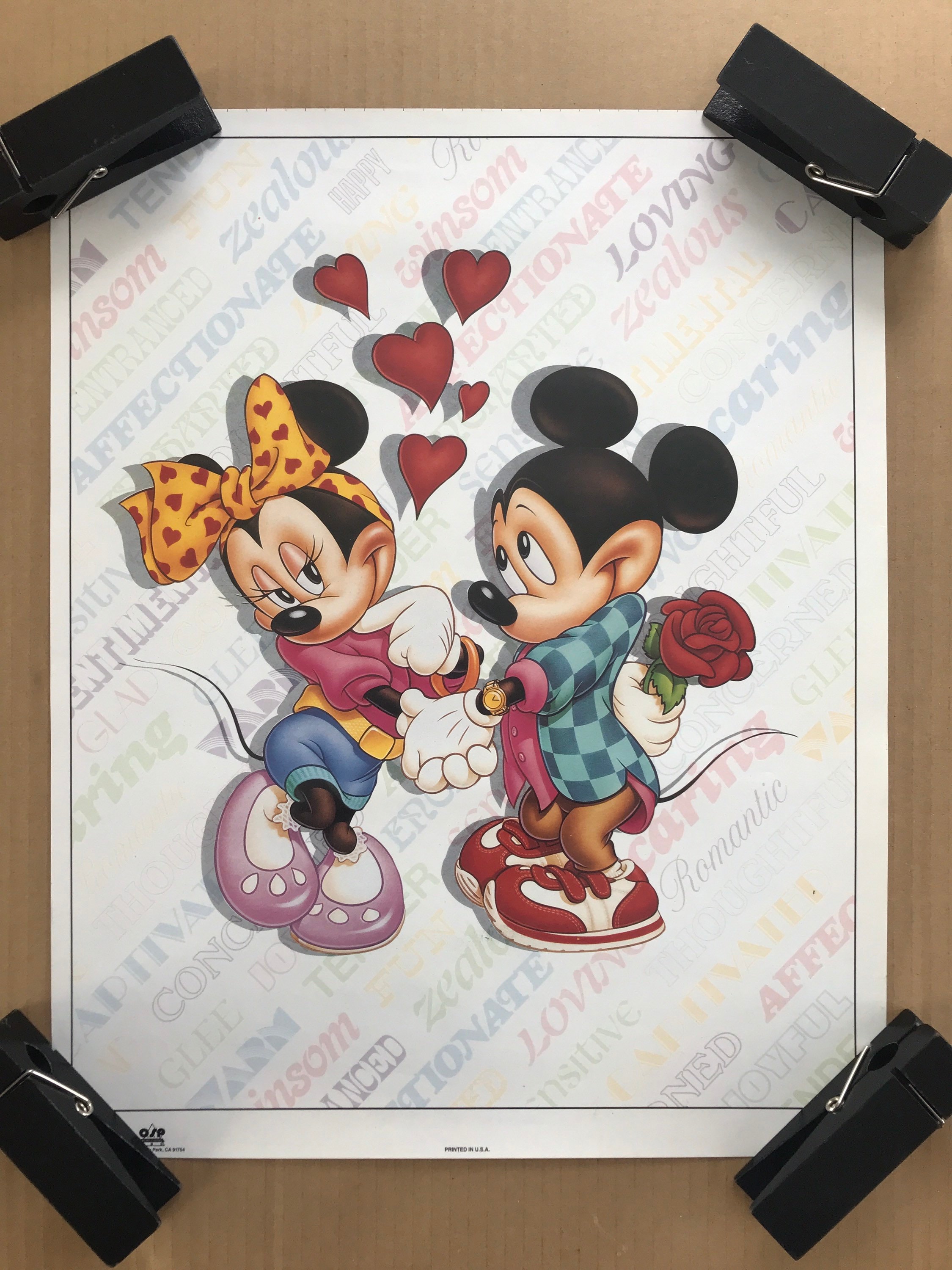 Vintage Original Mickey and Minnie Mouse Pinup Poster Love Hearts