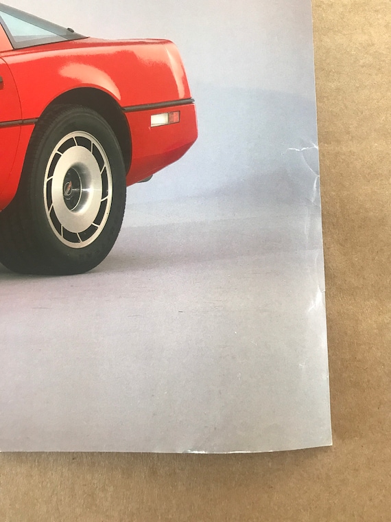 Original Vintage Red Corvette Poster Sports Car 1984 Angel Gifts