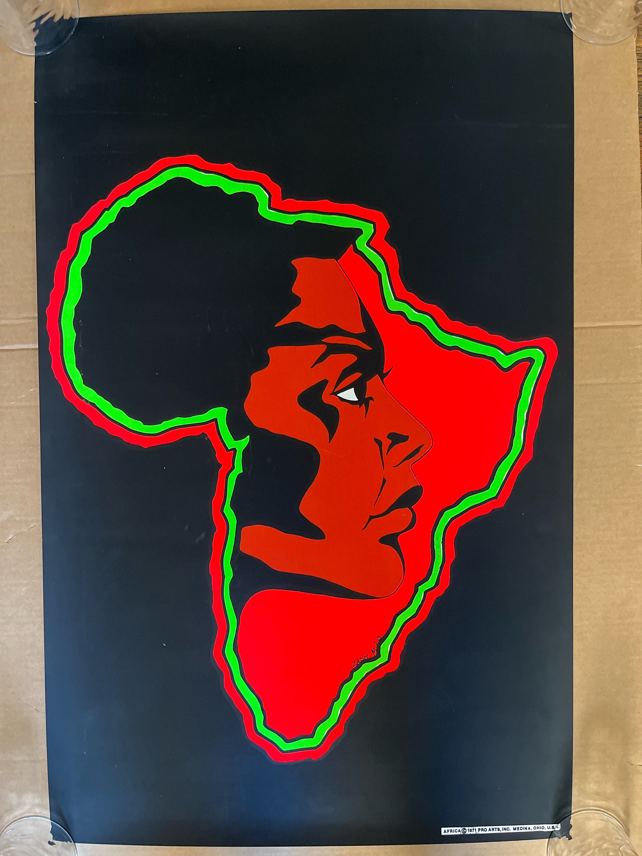 Africa Woman Original Vintage Blacklight Poster Silkscreen Afro