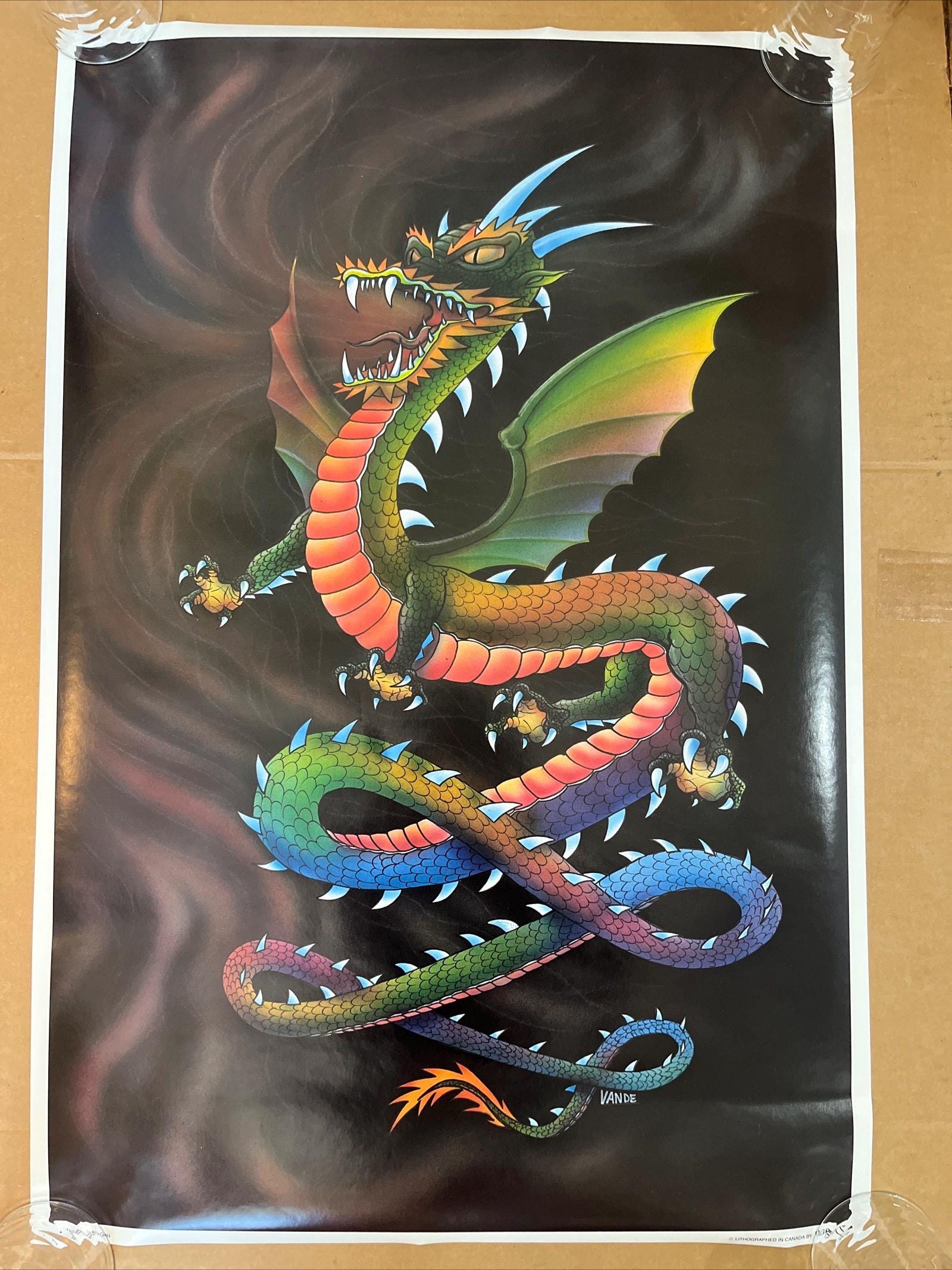 限定お値下げ！開運絵画 Rainbowドラゴン Rainbow Dragon Vintage Poster Colorful Illustration Drawing 1980s