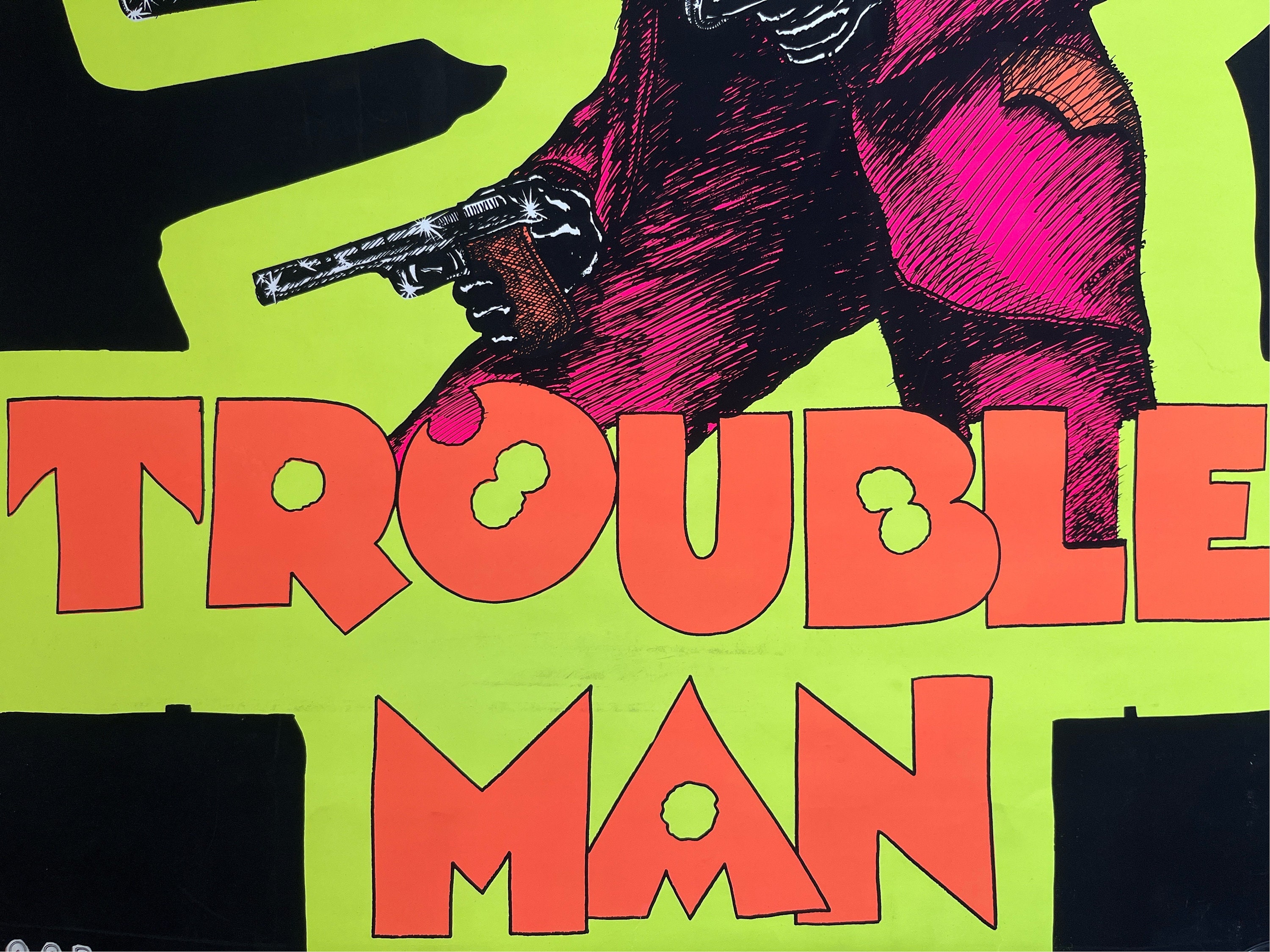 Vintage Blacklight Poster Trouble Man Shotgun Movie Gangster