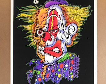 Original 2000s 2 Two Faced Clown Flocked Blacklight Poster 2001