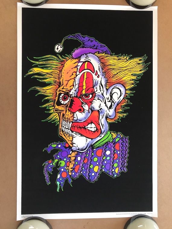 Original 2000s 2 Two Faced Clown Flocked Blacklight Poster 2001