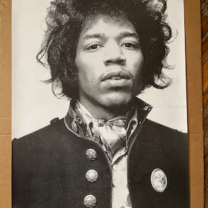 cartel vintage Jimi Hendrix Headshot promoción en blanco y negro década de 1990
