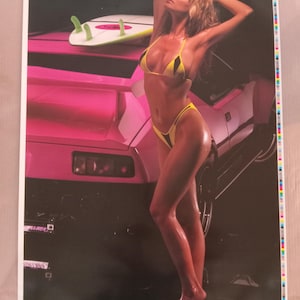Póster vintage original de 1990 de Pantera Dream Bikini, obra de arte retro nostálgica de Lamborghini