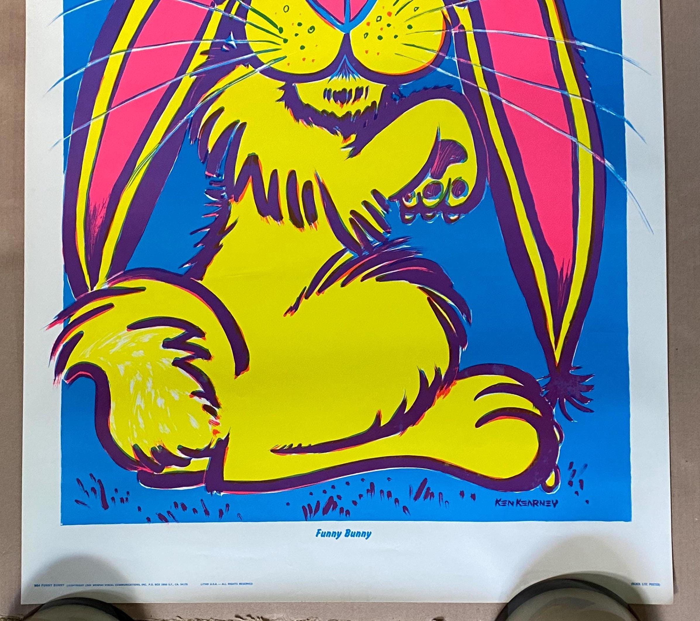 Funny Bunny Poster Original Vintage Blacklight Wespac 1969
