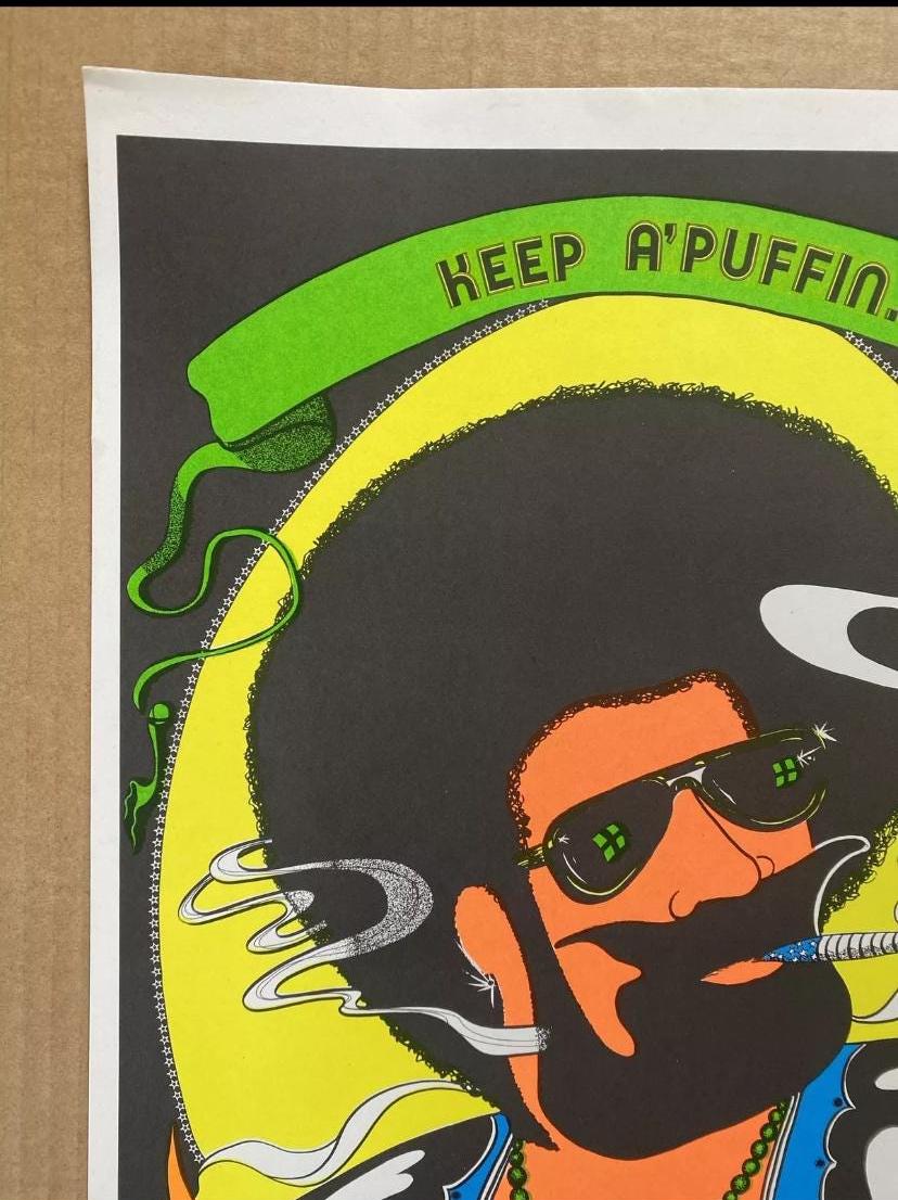 Keep A Puffin Blacklight Poster Vintage Original Zig Zag Afro
