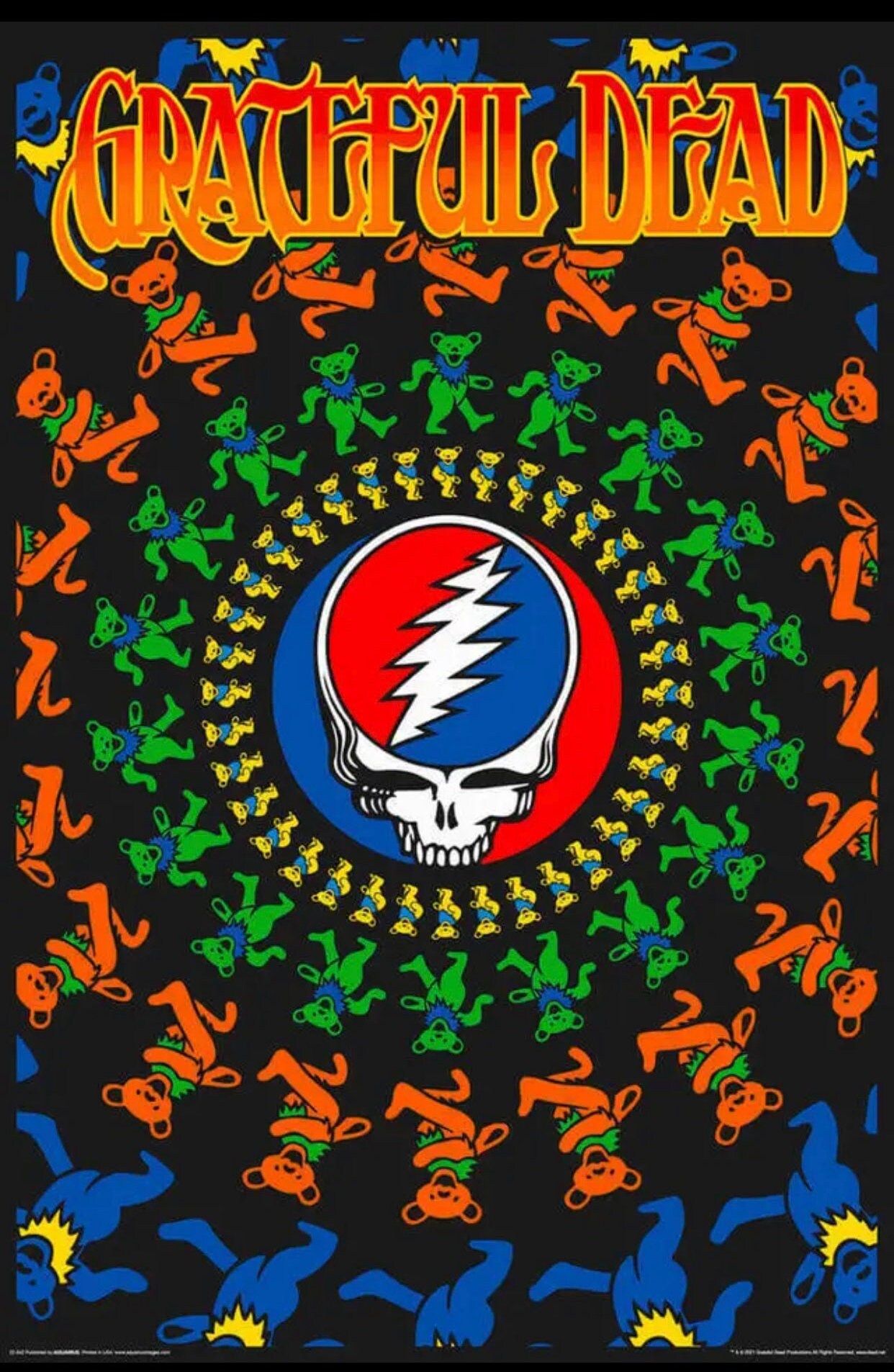 グレイトフル・デッドのブラックライトポスター、ダンシングベア