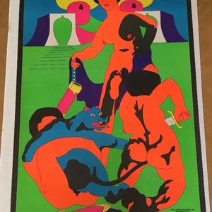 Panther & the Guardians original vintage black light poster 1972 Apogee Day glow woman afro illustration