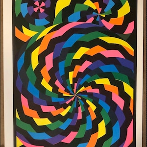 Original Vintage Blacklight Poster Pin Wheel 1977 Psicodélico Pin Up Head Shop Pinwheel