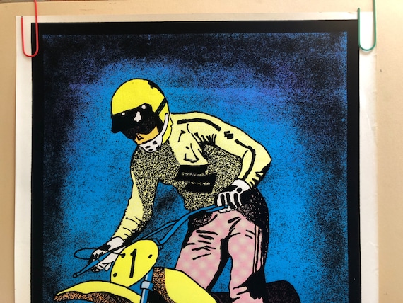 Number 1 Original Vintage Blacklight Poster Motocross Dirt Bike