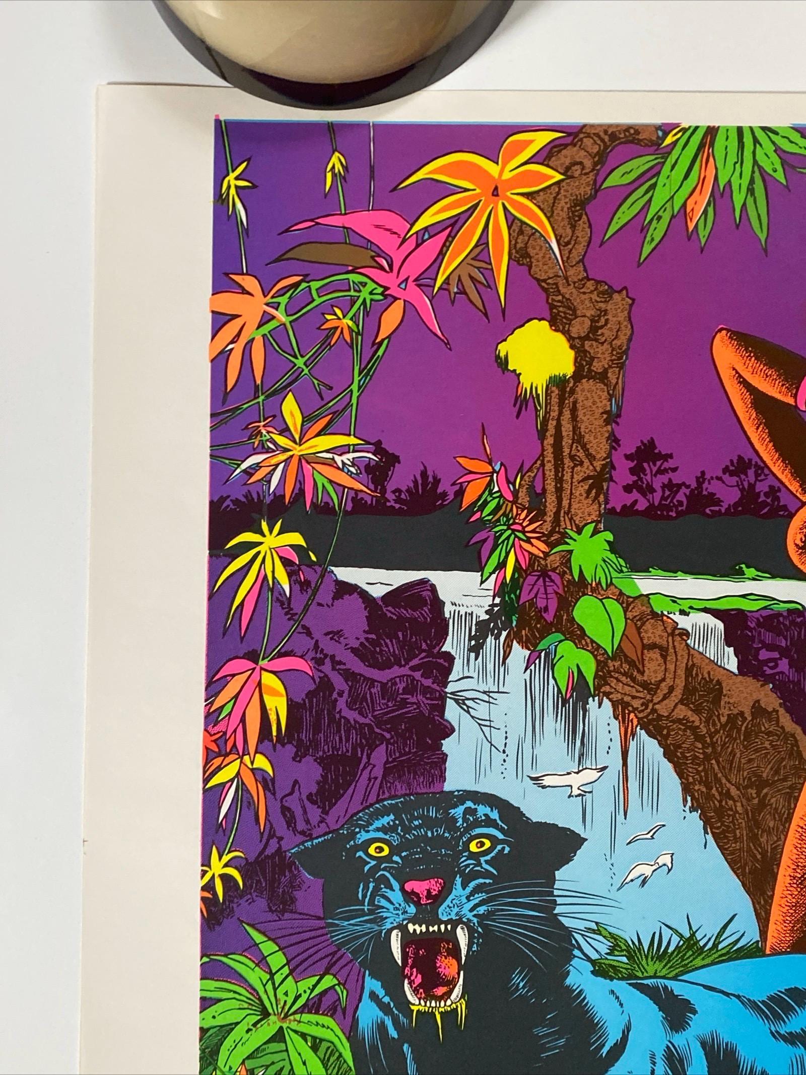 Lady and Panther Blacklight Poster Vintage Original Jungle