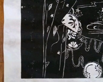 ヴィンテージ オリジナル アーティスト プリント サイン入り 骸骨 着物