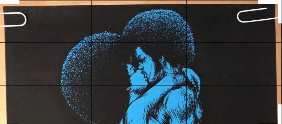 Afro Love Original Vintage Blacklight Poster *71 Houston Couple