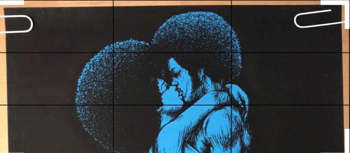 Afro Love Original Vintage Blacklight Poster *71 Houston Couple