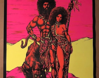 The Rulers II Original Vintage Blacklight Poster 1971 psychedelic couple afro panther