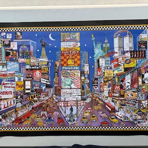 Collage de carteles vintage de la ciudad de Nueva York, personajes de Times Square, ilustración, dibujo, taxi, Broadway, Estatua de la Libertad, lugares de interés, viajes, turismo