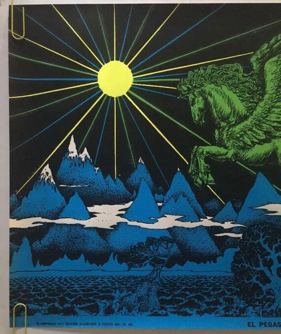 El Pegasus Vintage Blacklight Poster Psychedelic Houston Pin-up