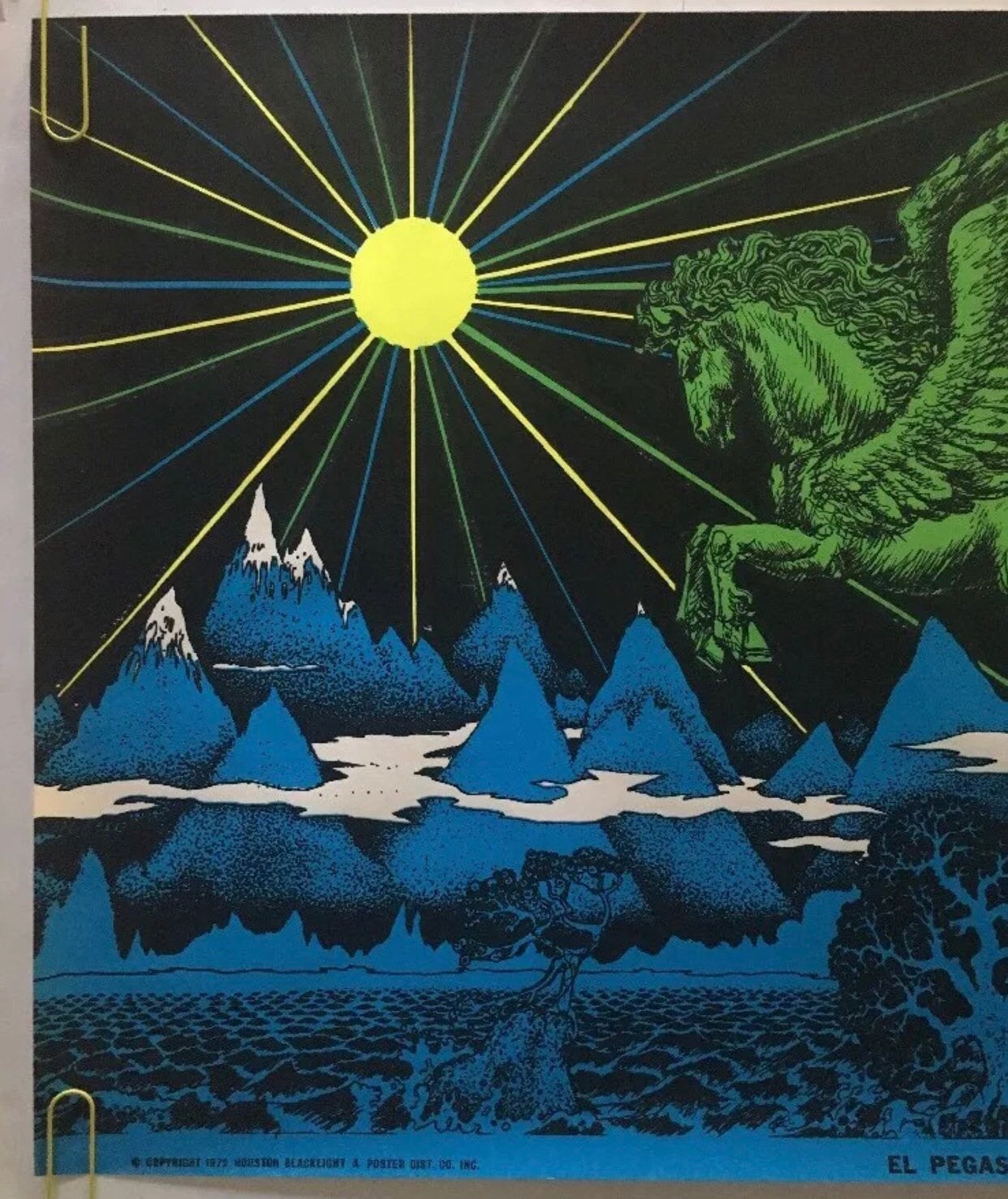 El Pegasus Vintage Blacklight Poster Psychedelic Houston Pin