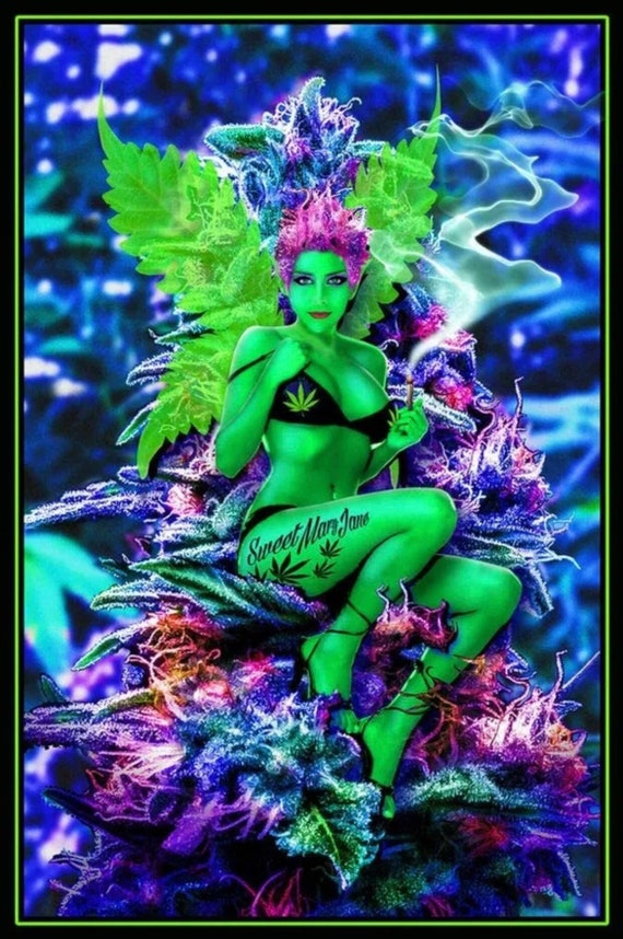 Weed Fairy Blacklight Poster Sweet Mary Jane Marijuana Weed Woman